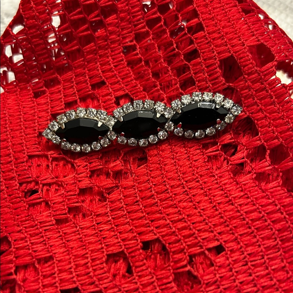 Vintage Elegant Black and Silver Crystal Brooch
